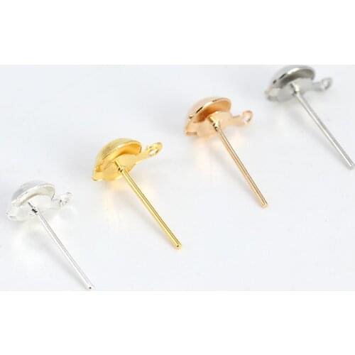 200p 4/5/6/8mm Half Ball wave pin findings Ear post studs pin with Loop Earrings connector for DIY jewelry making accessories