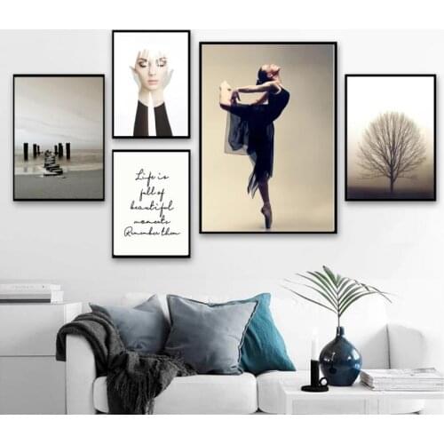 Modern Ballet Girl Canvas Painting Nordic Minimalist Landscape Tree Quotes Wall Art Posters and Prints Home Decor Living Room