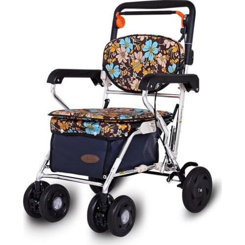 Elderly Trolleys, Elderly Shopping Carts, Can Sit On A Lightweight Four-wheeled Foldable Portable Walker Scooter