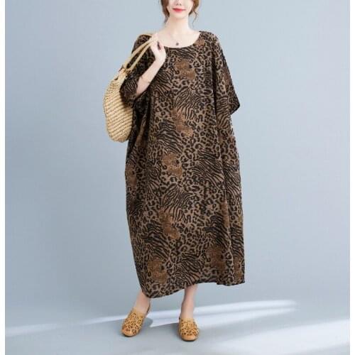 Vintage bohemian leopard Print Dress robes New Spring Casual loose ladies dress Holiday Long Dresses Woman Girls Maxi Dress