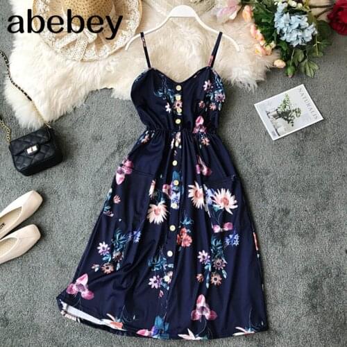 2021 New Summer Sexy Club Dresses Pockets Floral Print Backless A-line Single Breasted Medium Long Pleated Bohemian Beach Dress