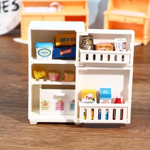 1/12 Dollhouse Miniature Kitchen White Wooden Fridge Refrigerator Freezer 1:12 Doll House Decor Classic Toys for Child Kids Gift