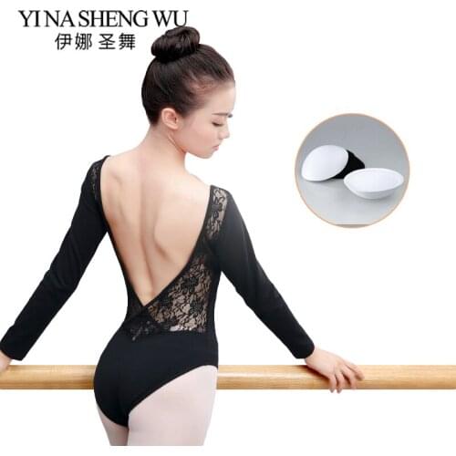 New Ballet Practice Dress Adult Sexy Lace Long/Short Sleeve Gymnastics Leotard Female Lace Stitching Backless Yoga Bodysuit Slim
