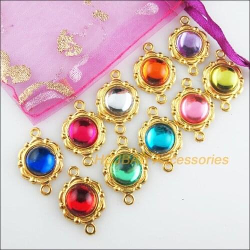 20Pcs Gold Color Round Flower Mixed Acrylic Charms Connectors 15.5x23mm