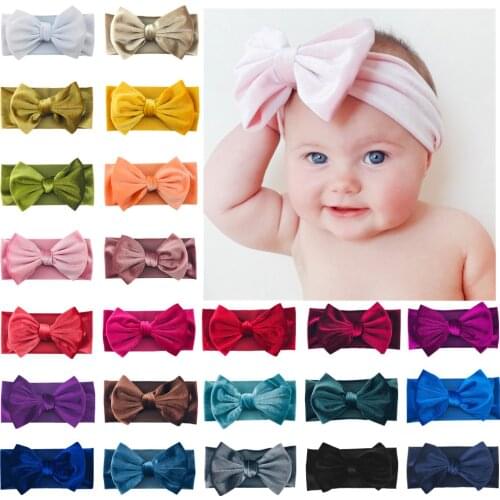 24pc/lot 2020 New Velvet Bows Headband Infant Hair Bows Warm Winter Turban DIY Hair Accessories For Kids Girls Bow Headwear