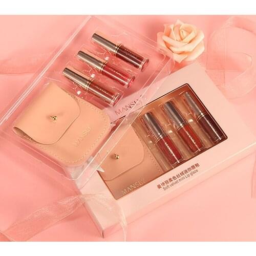 3PCS Rich Color Velvet Matte Mini Lip Glaze Set Waterproof Lasting Beauty Glazed Lipstick Focallure Make Up Lip Gloss Kit TSLM1