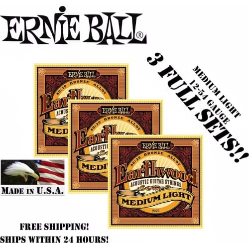 3 Packs! Original Ernie Ball 2003 Earthwood Medium Light Acoustic Guitar Strings Bronze Acoustic Set, .012 - .054