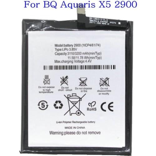 5pcs /lot 2900mAh Replacement Phone Battery BQ 2900 bq2900 For BQ Aquaris X5 Recahargerable Batteries