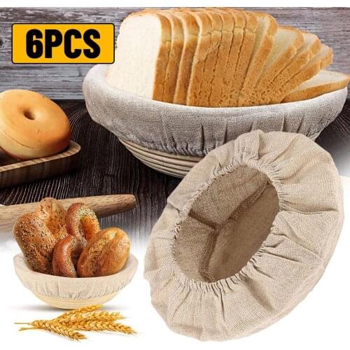 6PCS 9/10 inches Bread Banneton Proofing Basket Liners Bread Set Cloth Cover Linen Dough Bowl Cover for Bakery Home Baking Tool