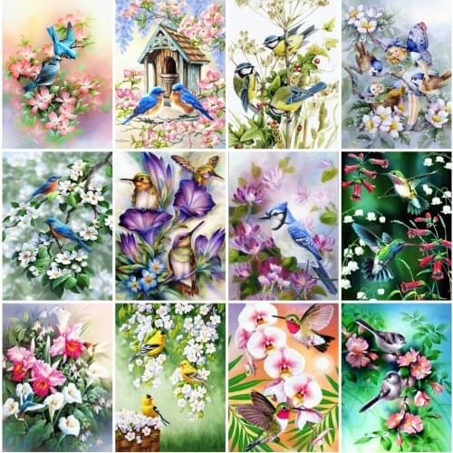 AZQSD 5D Diamond Embroidery Bird Flower Mosaic Picture Of Rhinestones Diamond Painting Animals Handmade Gift Home Decoration