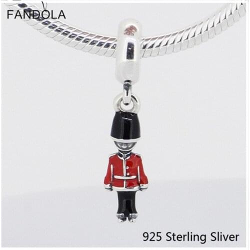 CKK Silver 925 Jewelry Toy Soldier Silver Dangle With Black And Red Enamel Beads Fits Original Bracelets DIY Sterling Jewelry