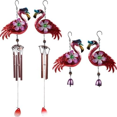 Flamingo Wind Chimes Window Decorarions Store Door Welcome Wind Bell Hanging Ornaments Retro Copper Bell Yard Home Garden Decor