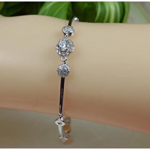 Guarantee Plain 925 Sterling Silver, CZ, Cubic Bracelet , 4.1g, BR31002