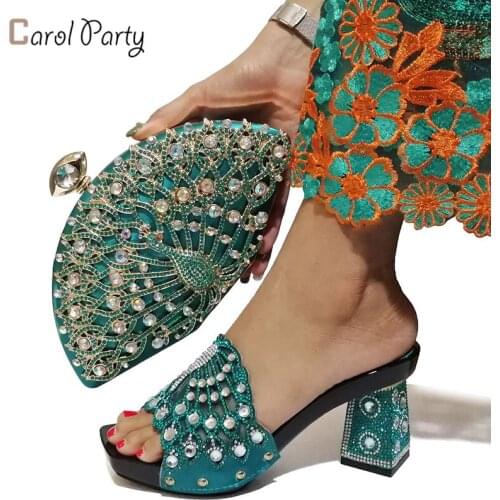 Italian Shoes with Matching Bags High Quality Teal Italian Shoe Bag Set Nigerian Women Wedding Shoes and Bag Sets
