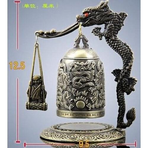 Exquisite Tibet Bronze Carved Dragon&buddha Bell fast Shipping H 12.5CM