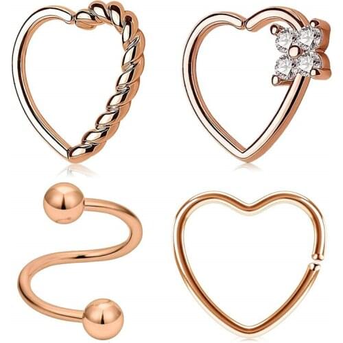 JFORYOU 4Pcs Daith Earrings Conch Earrings Heart Shaped Stainless Steel 16G Cartilage Tragus Helix Earrings for Women and Men