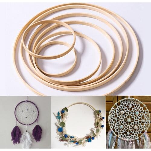 1/5Pcs 8-33cm Home Decor Bamboo Ring Wooden Circle Round Catcher DIY Hoop For Flower Wreath House Garden Plant Decor Hanging