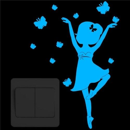 Beautiful Ballet Girl and Butterfly Glow Switch Sticker Baby Home Decor Luminous Wall Stickers Kids Rooms DIY Decoration Decal