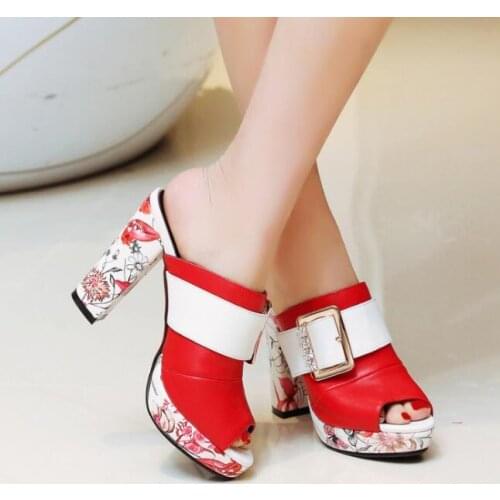 Fashion new Summer Women Elegant Buckle High Heel Sandals Peep Toe Platform Shoes Sexy Chunky Heel Shoes Lady Thick Heel Sandal