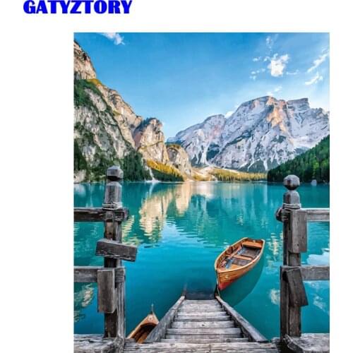 GATYZTORY Frame Lake Diy Painting By Numbers Kit Handpainted Oil Painting Wall Art Picture By Numbers For Living Room Home Decor