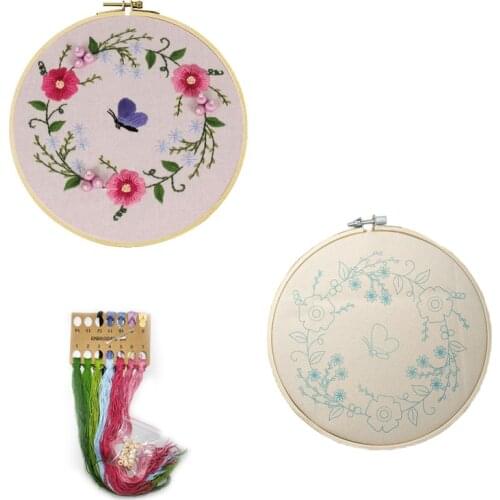 DIY Embroidery Craft Kit for Beginner Butterfly Flower Pattern Printed Cross Stitch Handmade Handicraft Sewing Art Home Decor