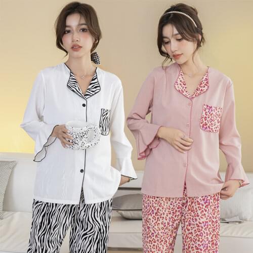 2021 Autumn Long Sleeve Cotton Pajama Sets for Women Korean Sexy V-neck Sleepwear Suit Pyjama Homewear Pijama Mujer Home Clothes