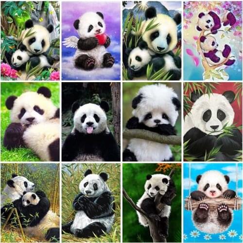 Panda DIY 5D Diamond Painting Animal Round Full Drill Cartoon Embroidery Cross Stitch Kits Rhinestone Mosaic Home Decoration