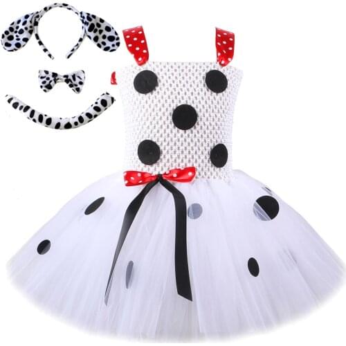Dalmatian Dog Tutu Dress for Baby Girls White Black Spotted Animal Halloween Costume for Kids Toddler Puppy Dressing up Outfit