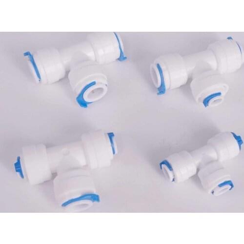 Fit Tube O/D 1/4" 3/8" Pushfit Tee 3 Ways RO Water Equal Reducer Quick Connector Reverse Osmosis Drinking Water Purifier