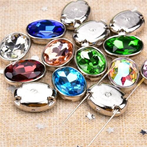 10x14Mm Sew On Oval Shape Rhinestone Clawless Non-Hook Glass Crystal Stone Diamond Diy Craft Clothing Wedding Dress Accessories