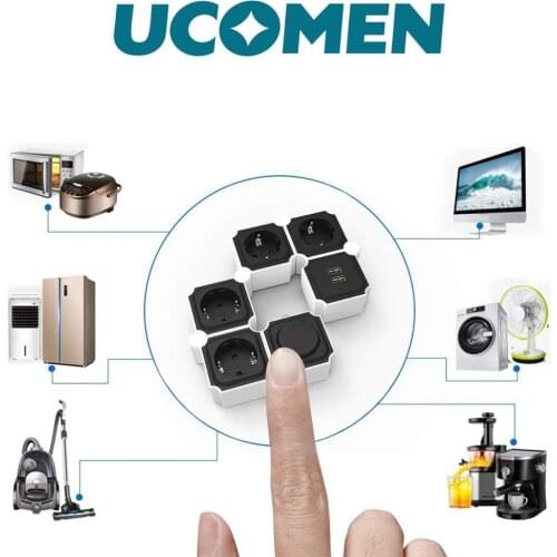 UCOMEN Power Strip, 4-way power strip, socket with 2 USB, table socket with switch, multiple socket with surge protection, 3680W