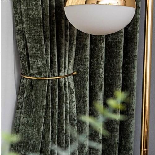 Chenille Curtains For Living Room Retro Olive Green Thick Luxury Bedroom Curtains Window Treatments Custom Size Single Panel