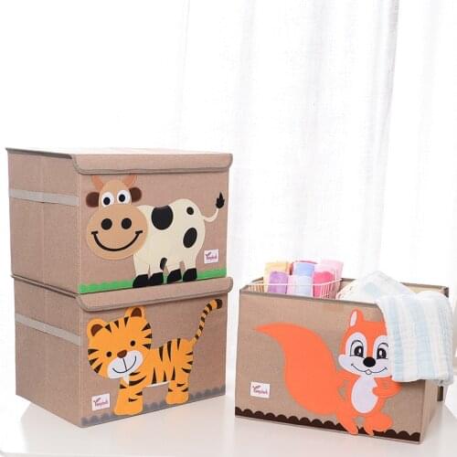 Cube Folding Storage Box Cute Cartoon Animal Storage Basket Felt Cloth Fabric Foldable Storage Bins For Nursery Toys Organizers