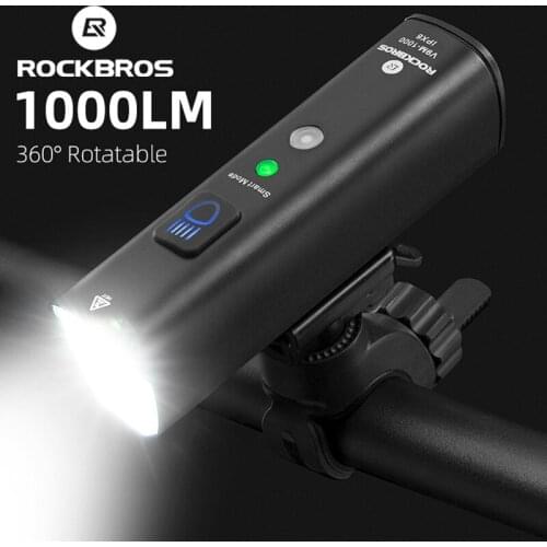 ROCKBROS Bike Light Smart 5Modes Bike Lamp Vibration Sensing Bicycle Headlight LED Flashlight Lantern Bike Accessories