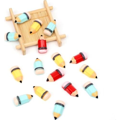 Xugar 10pcs Back To School Flatback Resin Accessory Multicolor Pencil Handmade Hairbow Material DIY Craft Sticker Supplies