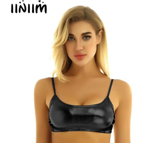 Iiniim Womens Shiny Metallic Spaghetti Straps Camisole Vest Crop Tops for Raves Music Festivals Femme Dancing Parties Clubwear