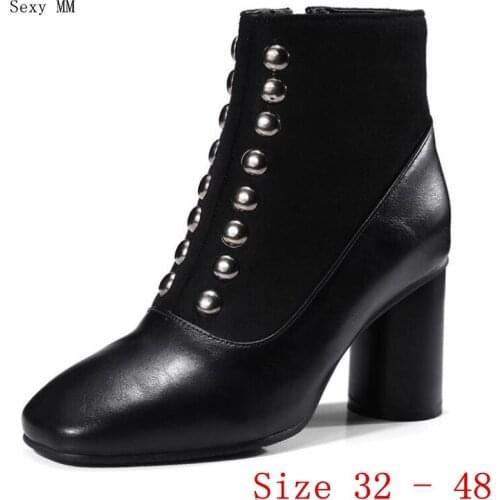 Spring Autumn Women Ankle Boots Square High Heel Woman Short Boots Ladies Shoes botas Small Plus Size 32 - 48