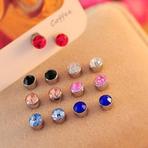 Candy Colors Crystal Novel Two Parts Magnet Double Side Silver Plated No piercing Jewelry forWomen Double Sided Stud Earrings