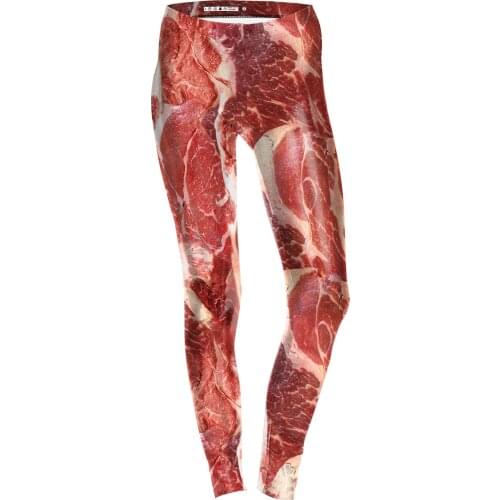 Women Meat Beef Pork 3D Printed Fitness Elastic Pants Leggings Girls Halloween Cosplay Costume Stretch Slim Bottoms Trousers