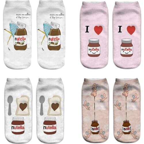 Women funny cute 3D print foods white nutella character socks unisex happy cartoon donuts biscuit dessert gift socks Dropship