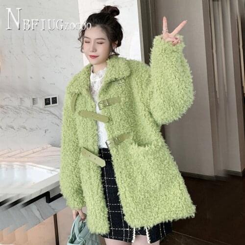 2020 Fluff Easy To Match Women Coat Loose Buckle Belt Pocket Female Overcoat