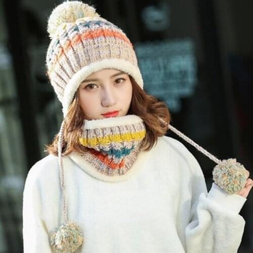 2Pcs Winter Knitted Beanies Hats Women Thick Warm Beanie Skullies Hat Female Knit Bonnet Beanie Caps Outdoor Riding Sets