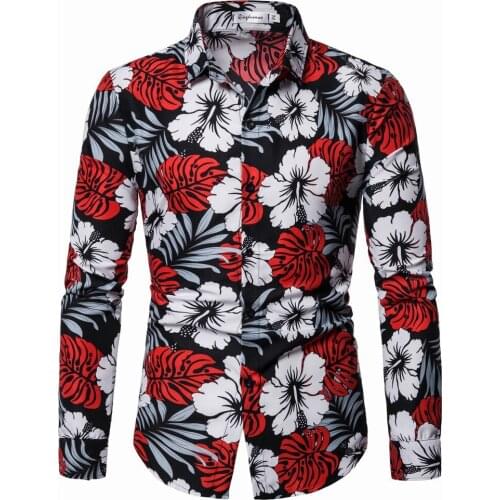 2019 Casual Shirts Oversized Cotton Good Designer Shirt Men Tops Mens Fashion long Sleeve Shirts Floral Printed