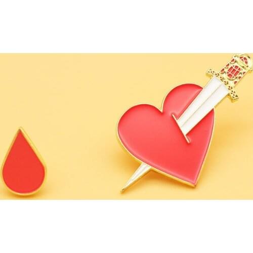 Red heart brooch and enamel pins Men and women fashion jewelry gifts anime movie novel lapel badges