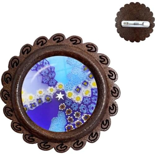 Murano Millefiori Wood Brooches MultiColour Flower 20mm Glass Cabochon Collar Pins Jewelry For Women Men Gift Wholesale