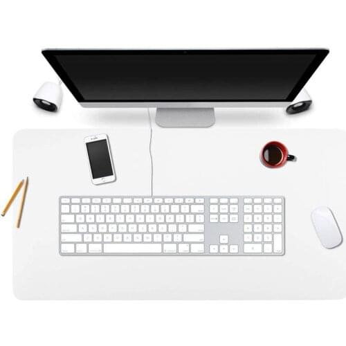 BUBM Desk Pad Protector 35" x 18", PU Leather Desk Mat Blotters Organizer with Comfortable Writing Surface(White)