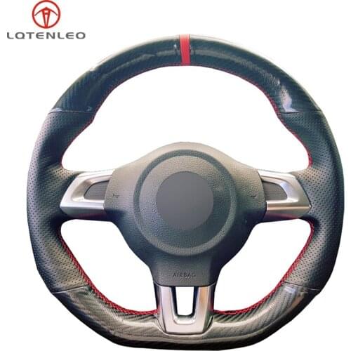 Black Leather Carbon Fiber Car Steering Wheel Cover For Volkswagen Golf 6 GTI MK6 VW Polo GTI Scirocco R Passat CC R-Line