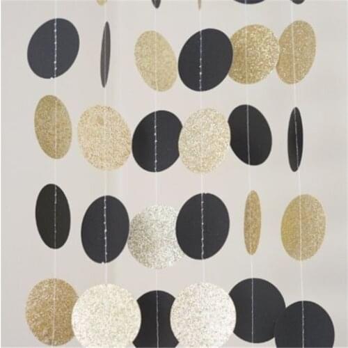 10 FT Black and Gold Glitter Circle Polka Dots Paper Garland Banner Streamers Baby Shower Birthday Party Wedding Decor Supplies