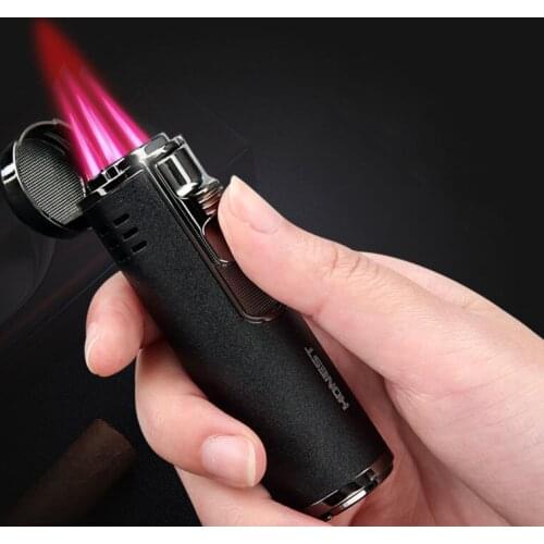 Cylindrical Butane Lighter Red Flame Four Straight-through Lighter Multifunctional Metal Windproof Lighter Cigar Accessories