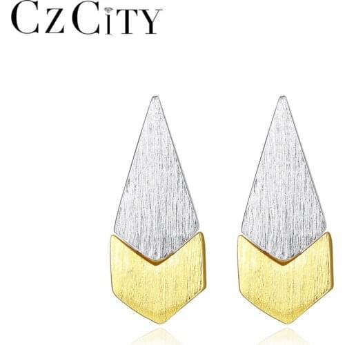 CZCITY Brush Solid 925 Sterling Silver fan-shaped Stud Earrings for Women Fine Jewelry Silver Boucle D'Oreille Femme Gift SE0390